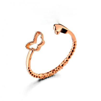 Rose Gold Plated Butterfly Ring With Cubic..