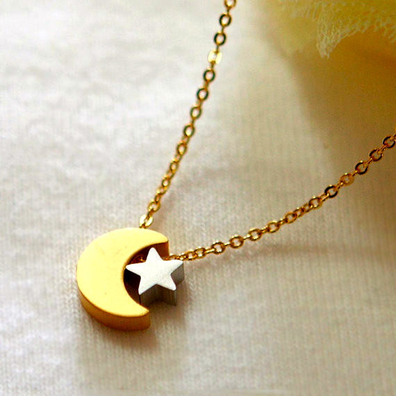 Moon And Star Stainless Steel Necklace Pair