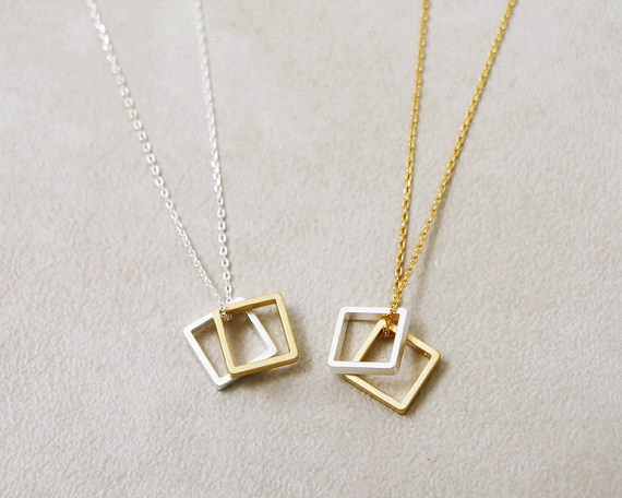 Double Square Stainless Steel Necklace
