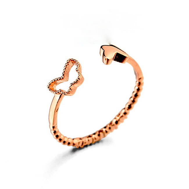 Rose Gold Plated Butterfly Ring With Cubic Zirconia