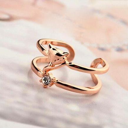 Fox Rose Gold Plated Ring With Austrian Crystal on Luulla